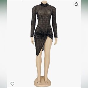 Sheer Mock neck long sleeve Dress